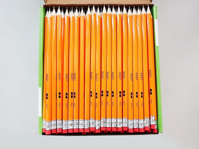S & E TEACHER'S EDITION #2 Pencils, Pre-sharpened HB Lead Bulk Box – 200 Pack Yellow Woodcase Pencils with Erasers, Ideal for Standardized Tests, Classroom & Home – No. 2 Pencil Back to School
