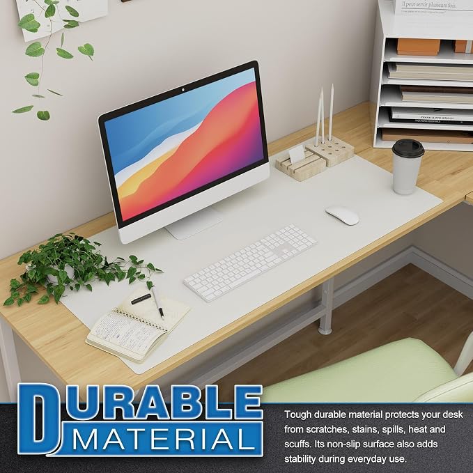 K KNODEL Extra Large Desk Mat, Leather Mouse Pad (35.4"x17", White) | Desk Pad, Keyboard Pad, Computer and Laptop Mat, Desktop Protector and Cover, Writing Pad and Blotter for Home Office