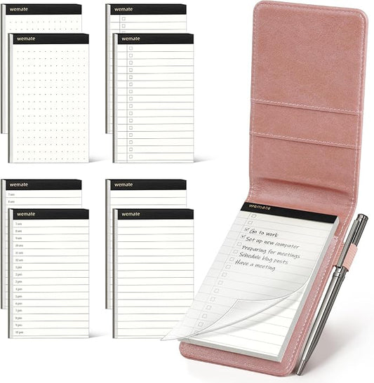 WEMATE Pocket Notebook with Pen, Pocket Notebook Set Rose Gold | 8 Refillable Memo Books & Metal Pen, Compact 3×5 Inch Notebook for Meetings, Daily Notes and Records