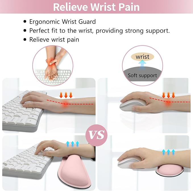 Pink Leather Desk Pad and Keyboard Wrist Rest, 3in1 Mouse Pad + Keyboard Wrist Rest + Mouse Wrist Rest, Non-Slip Waterproof Desk Writing Pad for Office and Home (27.6"×13.8")