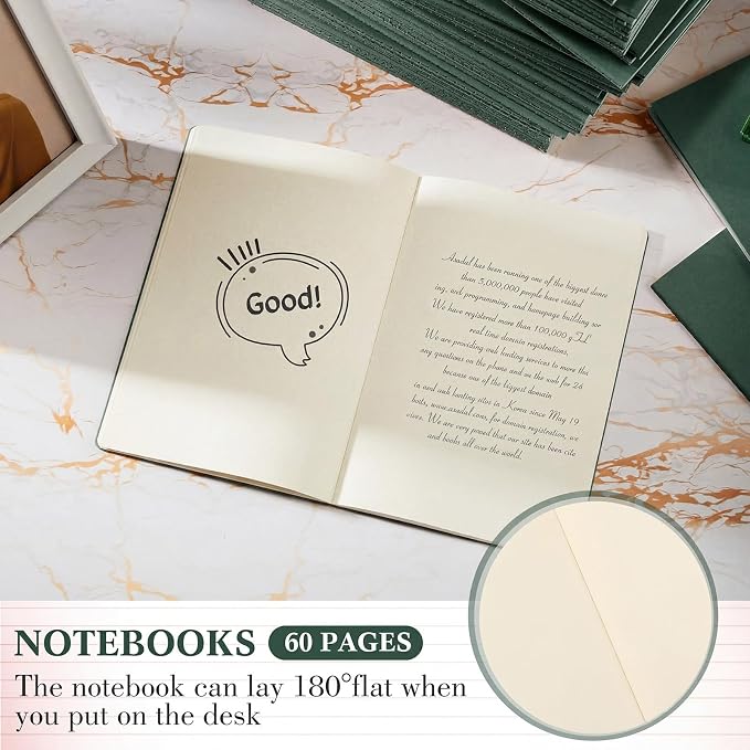 Mimorou 100 Pcs Journals Notebooks Bulk - Kraft Softcover A5 Small Notebooks 5.5 Inch x 8.3 Inch Notepads with 60 Page 30 Sheet for Writing Sketch Travel Office Supplies (Green,Unlined)