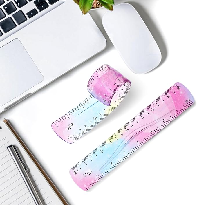 Grevosea 2 Pieces Flexible Ruler, 20cm/8inch Plastic Ruler Shatterproof Straight Edge Ruler Soft Bendable Ruler for School Classroom Office Kids & Adults (8inch)