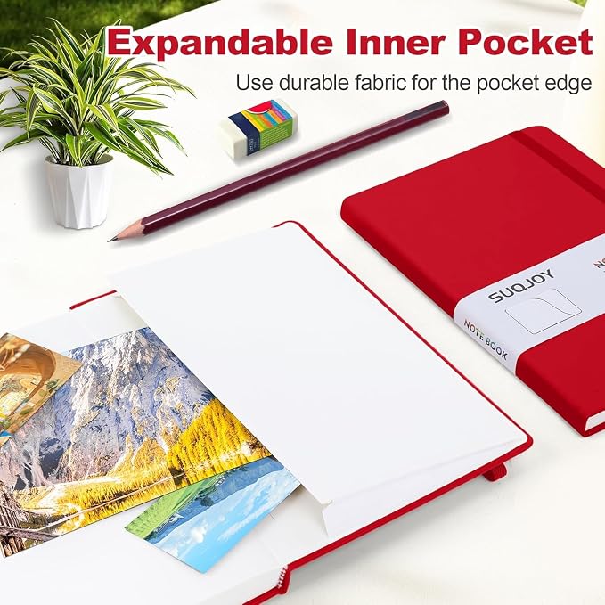 SUQJOY Lined Journal Notebooks, 6 Pack 160 Pages, 5.5x 8.2-Inch Journals for Women Men, Hardcover Notebook with 100 gsm Thick Paper, A5 Size College Ruled Notebook for Writing/Travel/Work (Red-6 Pack)