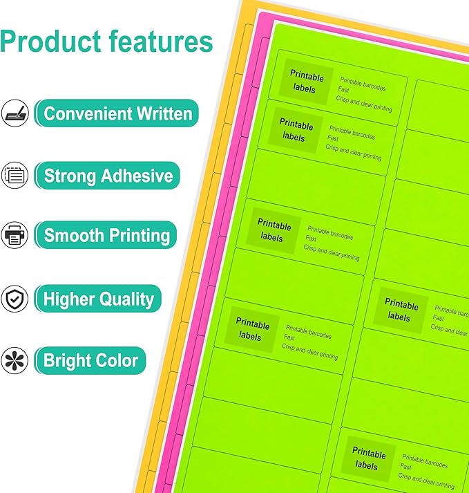 L LIKED 900 Assorted Fluorescent Neon Address Labels, 1" X 2-5/8" Bright Fluorescent Paper Labels for Shipping Envelopes & Small Packages - Green, Yellow, Pink - 30 Sheets