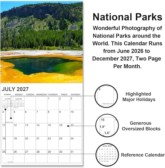 2026-2027 Calendar for Wall, Calendar 2026-2027 from July 2026 - December 2027, 12" x 24" Opened 19 Months Calendar, Full Page Months Thick & Sturdy Paper