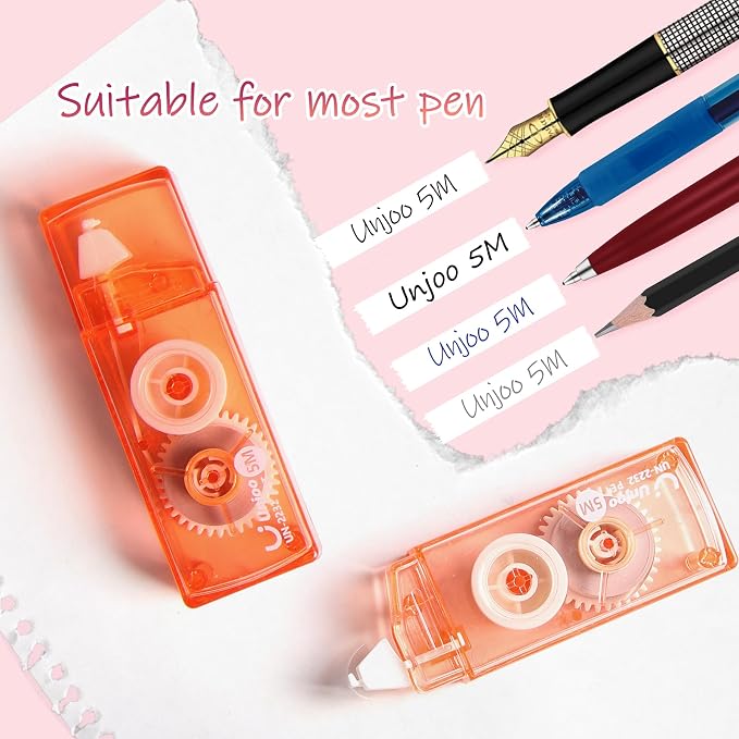 Unjoo Mini White Correction Tape Set (12pack, 5M/196" x 0.2", Pink) | Aesthetic Cute Correction Tape, Easy To Use, For school, Office Workers