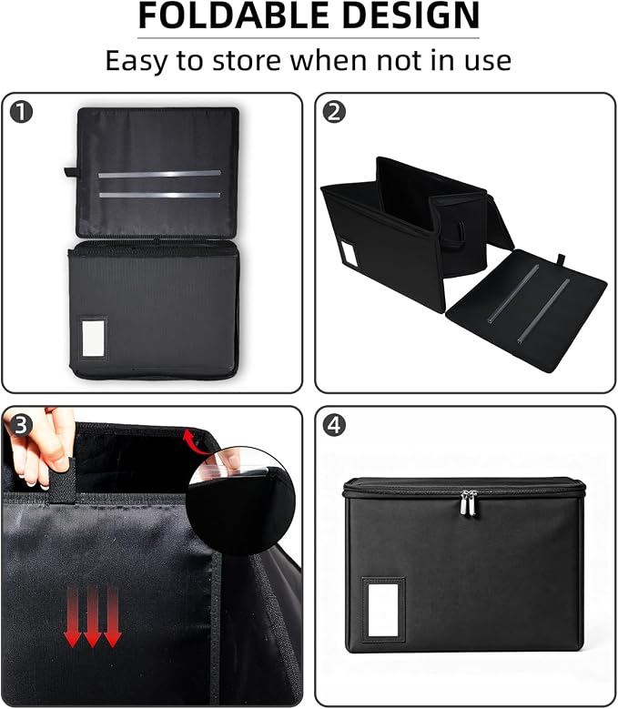 Fireproof File Box with PVC Slides for Hanging Folders, Collapsible Document Organizer Box for Home Office, Fireproof Filing Cabinet Storage Case, Tax Certificate File Organizer Fits Letter A4