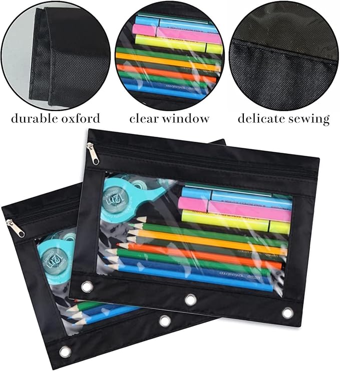 YoeeJob Pencil Pouch for 3 Ring Binder，Zipper Pencil Pouches Bulk，Pencil Case Pouch with Clear Window for Class, School, Office, 4 Colors-24 Packs