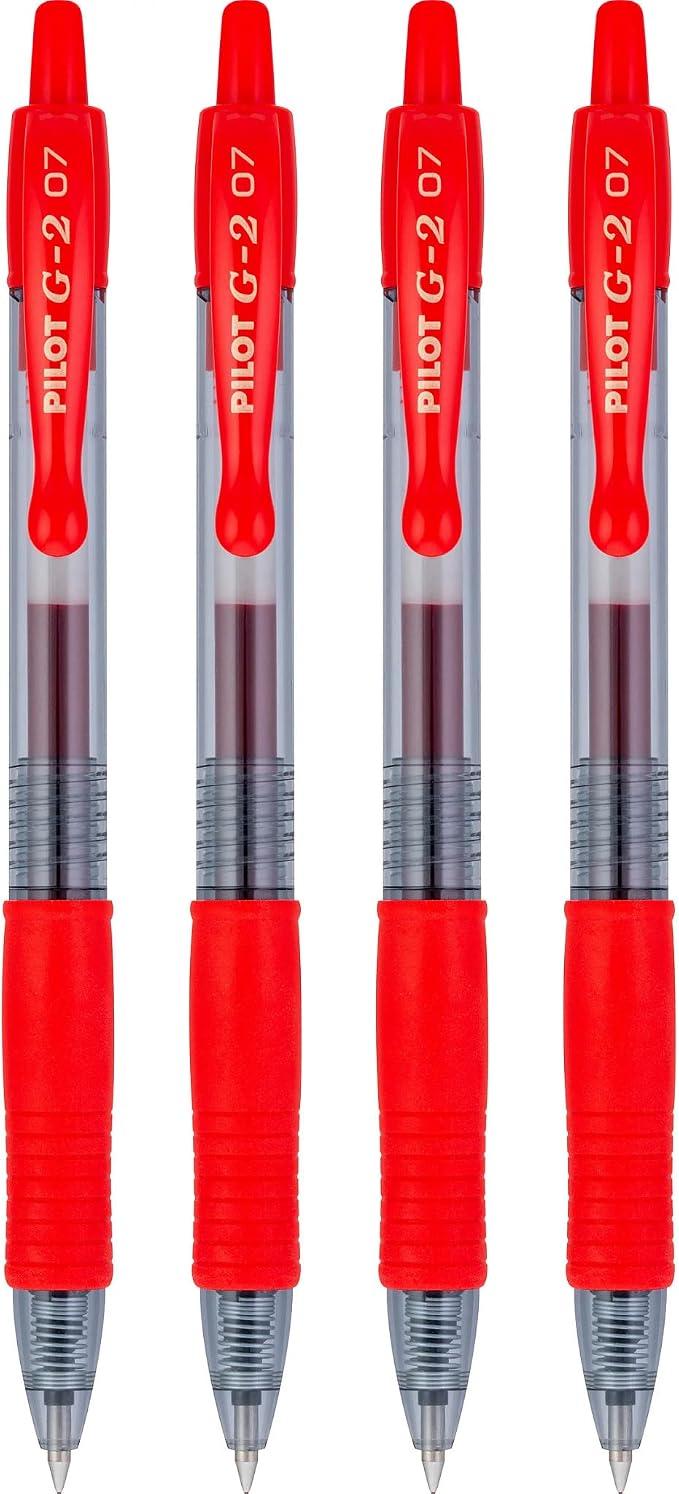PILOT G2 Premium Gel Roller Pens,Fine Point 0.7 mm,Red Pens - Ideal for School,Journaling & Office Writing,(Pack of 8)