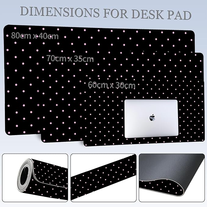 Pink Polka Dot Leather Desk Mat Extended Gaming Mouse Pad | Non-slip Large Writing Pad Laptop Blotter Computer Keyboard Mat | Cute Black Desk Protector for Home Office 23.6" x 11.8"