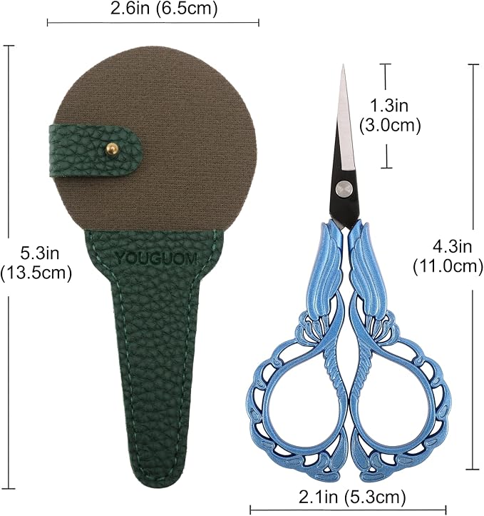 YOUGUOM Sharp Crochet Scissors, Small Sewing Embroidery Shears | All Purpose for Crafts, Artwork, Needlepoint, Cross Stitch, Paper Cutting, Detail Thread Snips, DIY Tools, with Cover, Blue