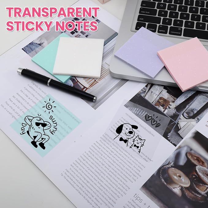 3x3 Sticky Notes, 4 Pads Clear Sticky Notes + 4 Pads Colorful Sticky Pads | Office Todo List & Brainstorming;Perfect for Textbook Annotation & Reminders;Great for Classroom Organization & Board Work