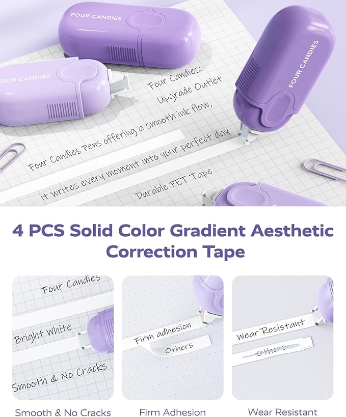 Four Candies Aesthetic Purple School Supplies Kit with Case for Girls | Back to School Stationery Set with Pens, Highlighters, Mechanical Pencils, Sticky Notes for Students, College, Journaling