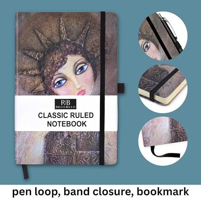 RICCO BELLO Lined Journal Notebook, Angel, Hardcover, 5.7 x 8.4-Inches | With Pen Holder, College Ruled, 96 Sheets / 192 Pages, For Work & Notes