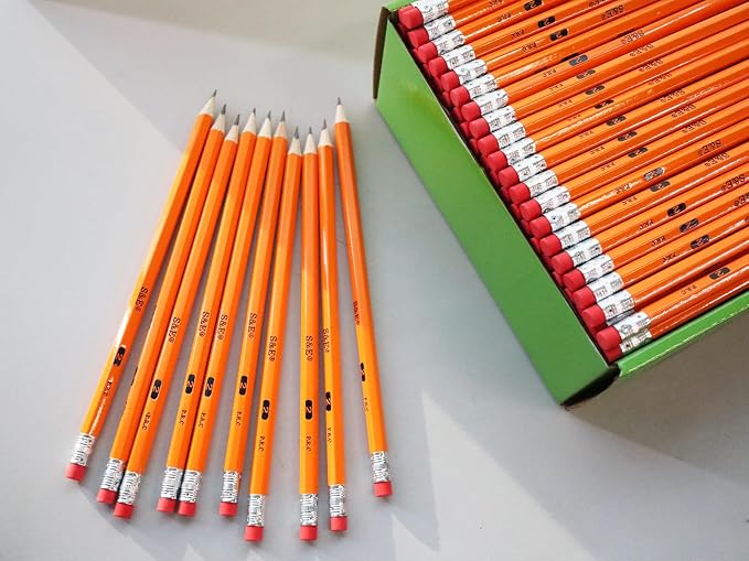 S & E TEACHER'S EDITION #2 Pencils, Pre-sharpened HB Lead Bulk Box – 200 Pack Yellow Woodcase Pencils with Erasers, Ideal for Standardized Tests, Classroom & Home – No. 2 Pencil Back to School