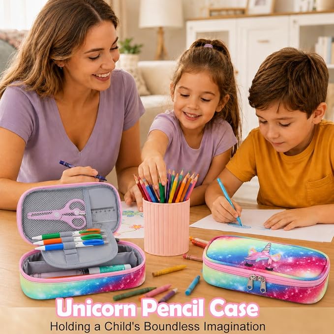 RHCPFOVR Kids Pencil Case for Girls-Soft Zipper Large Capacity Pencil Pouch for Girls Pencil Case for School Pencil Bag for Toddler (Rainbow Unicorn Flower)