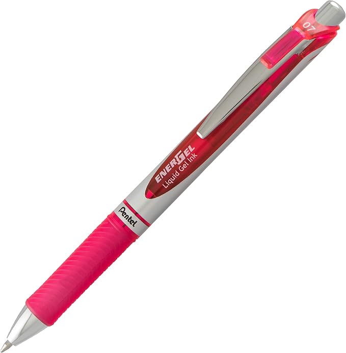 Pentel EnerGel Deluxe RTX Retractable Liquid Gel Pen, Medium Line, Metal Tip, Pink Ink, Box of 12 (BL77-P)