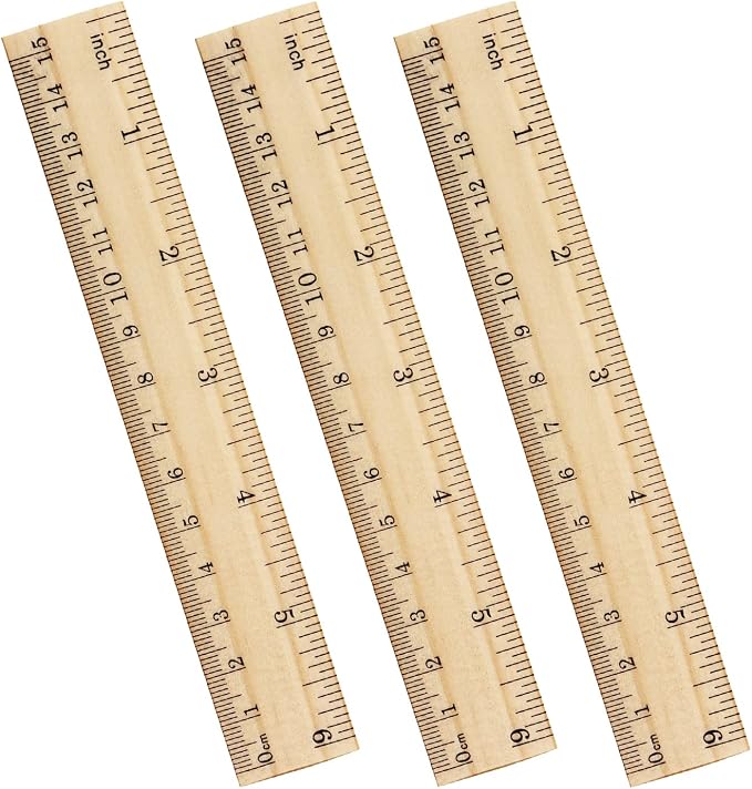 ZZTX 3 Pack Wooden Ruler 6 Inch（15 cm) | 2-in-1 scale design, Durable material, Double level design