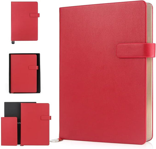 A5 Hard Cover Lined Notebook, Pen Holder & Gold Edges, 180° Lay Flat Journal, Large 5.7 x 8.4 in, Bookmark & Gift Box, Business Notebook for Work, Study, Travel(Red)