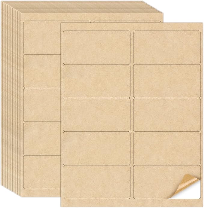 NATURALABEL 100 Sheets Printable Kraft Label Stickers for Laser & Inkjet Printers, 2" x 4" - 10 per Page, Matte (1000 Count)