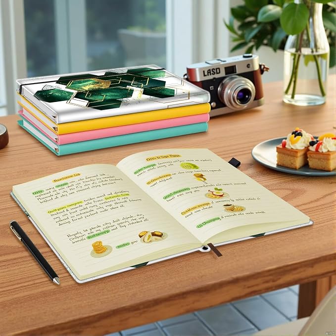 Hardcover Executive Notebooks, A5 PU Leather Lined Journal Notebook, 200 Pages Thick Paper Subject Notebooks for School,Work,Home Writing Business Notebook, Diary Book ，Emerald Gold Abstract