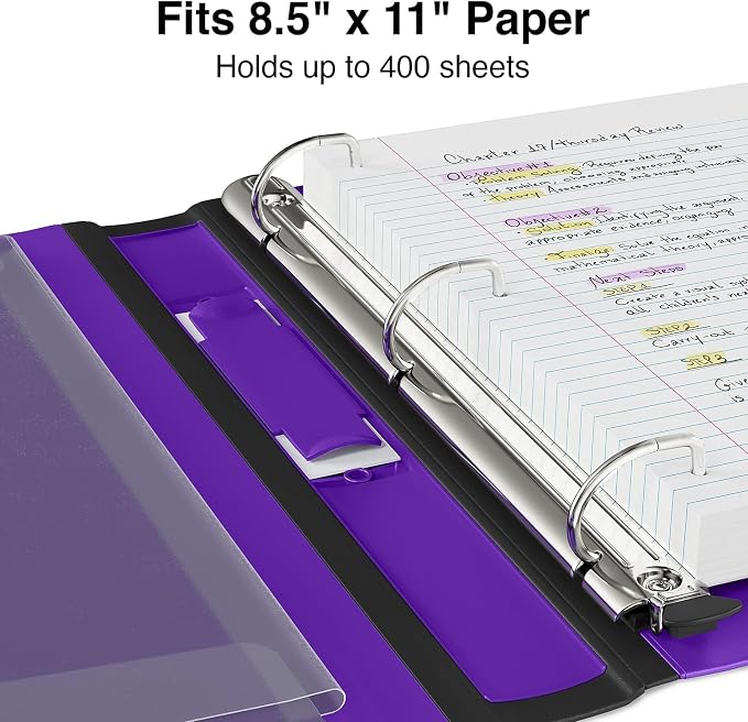Staples Better Binder, 1.5" Heavy‑Duty D‑Ring 3‑Ring Binder, Purple, Reinforced Spine, Holds 400 Sheets, Reliable Organizer for Classes, Office & Projects, 3‑Pack