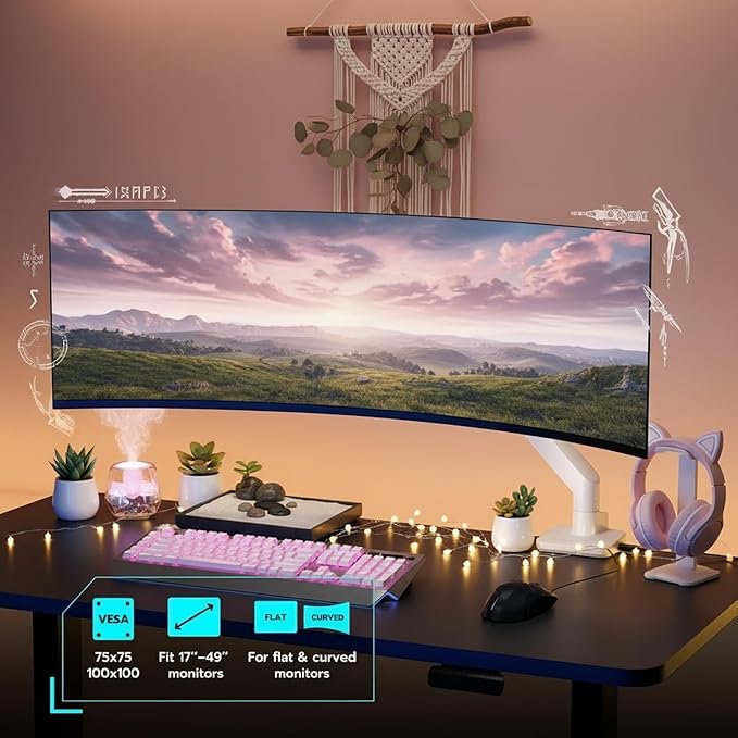 ARES WING Ultrawide Monitor Arm with USB for 17 to 49 Inch Screen, White | Pro Gas Spring, Full Range of Motion, for 75/100 Vesa Mount, for Samsung, LG Curved/Flat Monitor, Easy Install, Hold 44lbs