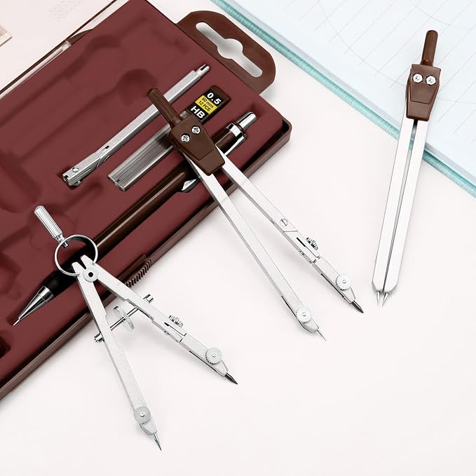 Outus 13 Pcs Geometry Set for Students Metal Compass Math Protractor | Rulers Mechanical Pencil Lead Refills Storage Box Protractors Kit for School Class Student Drafting Drawing