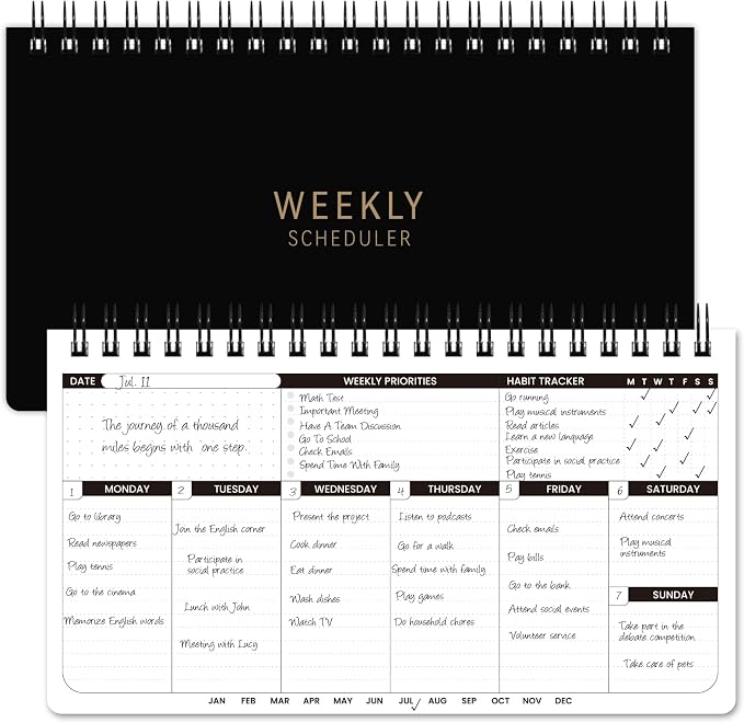Weekly Planner 2026-2027 - Spiral Bound, 11.2'' x 6.3'', 55 Weeks | Undated Daily Productivity Organizer Notebook with Habit Trackers & Weekly Priority Sections for Office, School and Home