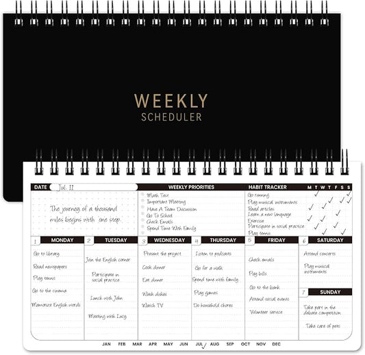Weekly Planner 2026-2027 - Spiral Bound, 11.2'' x 6.3'', 55 Weeks | Undated Daily Productivity Organizer Notebook with Habit Trackers & Weekly Priority Sections for Office, School and Home