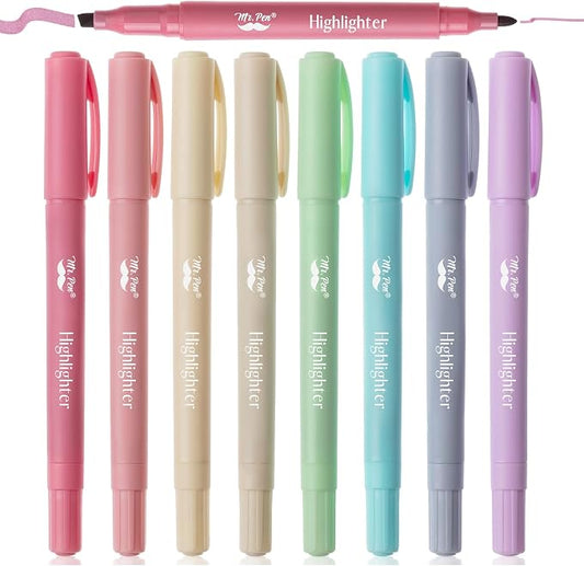 Mr. Pen- Dual Tip Highlighters, 8 Pack, Fine & Chisel | Cute Highlighters Assorted Colors, Dual Tip Markers