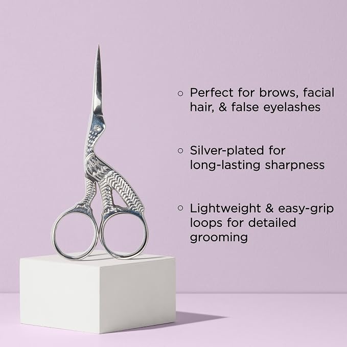 Diane Stainless Steel Stork Eyebrow Scissors, Precision Facial Hair & Brow Trimming Scissors for Women & Men, Sharp Ergonomic Beauty Grooming Scissors for Eyebrows, Mustache & Stray Hair Shears, 3.75"