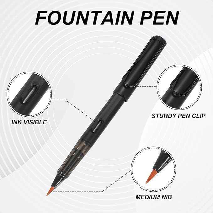 PATIKIL 4Pcs Calligraphy Brush Pens, Fountain Ink Brush Pen Refillable with 10Pcs Ink Refill for Writing Lettering Drawing Chinese Japanese Signature, Black