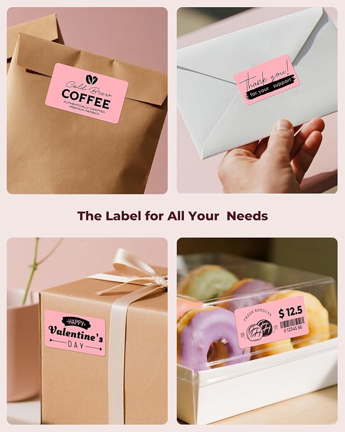 MUNBYN 2.25x1.25 Thermal Labels, 1000 Sheets/Roll, Pink | Strong Adhesive, Non BPA&BPS for Small Business, Shipping,Mailing, Bakery, Price Tag