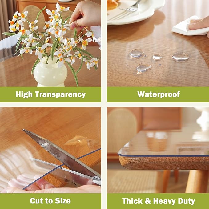 OstepDecor Clear Table Cover Protector 32 x 60 Inch, 1.5mm Thick Plastic Table Cover, Dining Table Protector Pad, Waterproof & Easy Cleaning PVC Desk Mat for Dresser, Coffee & Kitchen Wooden Tabletop