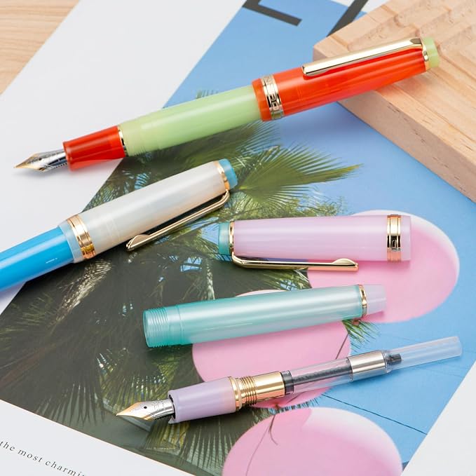 Jinhao 82 Acrylic Fountain Pen, Iridium Extra Fine Nib with Ink Converter, Morandi Orange Red Contrast Color Classic Design Smooth Writing Pen (Gold Trim)