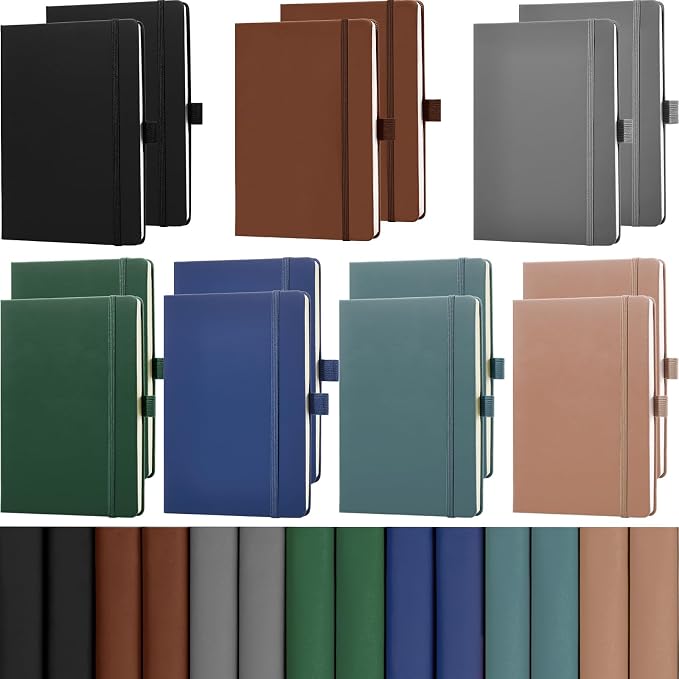 Laumoi 14 Pack Hardcover Journal Notebooks Bulk Journaling Notebook Wide Ruled PU Leather Ruled Lined Journals with Pen Holder for School Business Work Writing (Deep Color,A5)