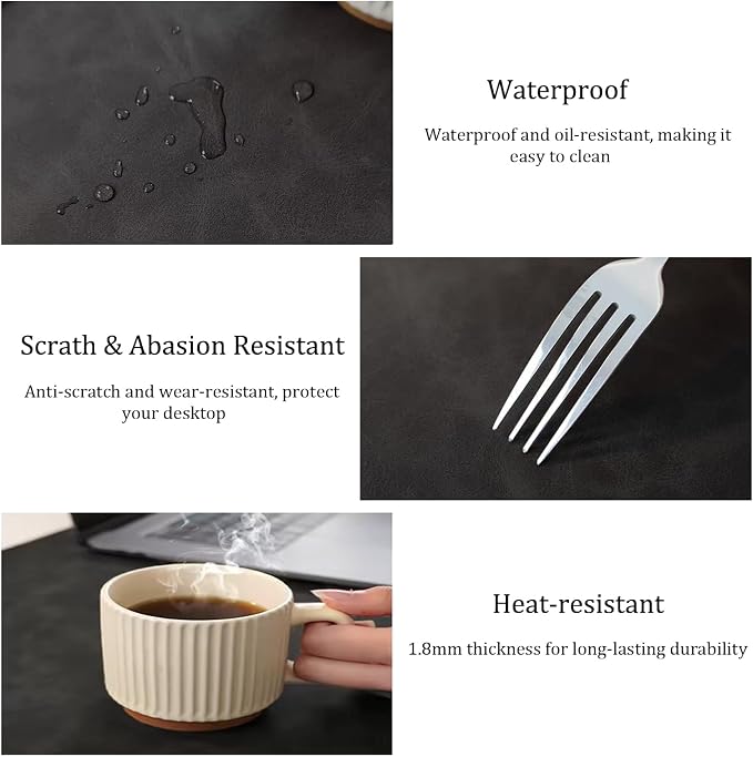 Distressed Leather Desk Mat - Non-Slip PU Leather Desk Pad Protector - Large Waterproof Mouse Pad Computer Keyboard Desk Mat Desk Accessories for Office & Home (Black, 31.5"x15.7")