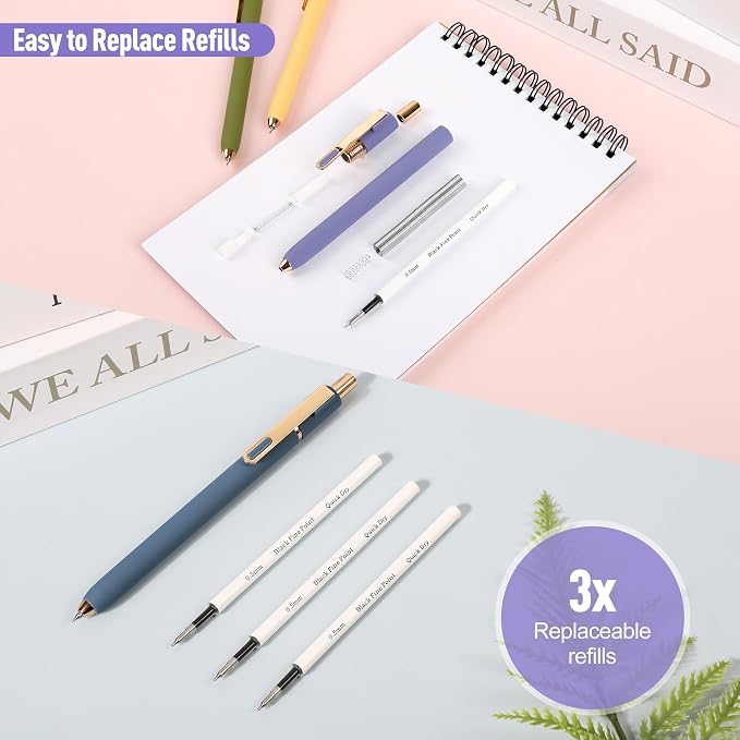 Gel Pens 6-Pack with Extra 3 Refills, 0.5mm Black Ink Fine Point Smooth Writing Pens, Quick Dry Ink No Smudge, Retractable Pens for Journaling Note Taking,Gift for Nurses,Teachers (Vintage-6 Pcs)