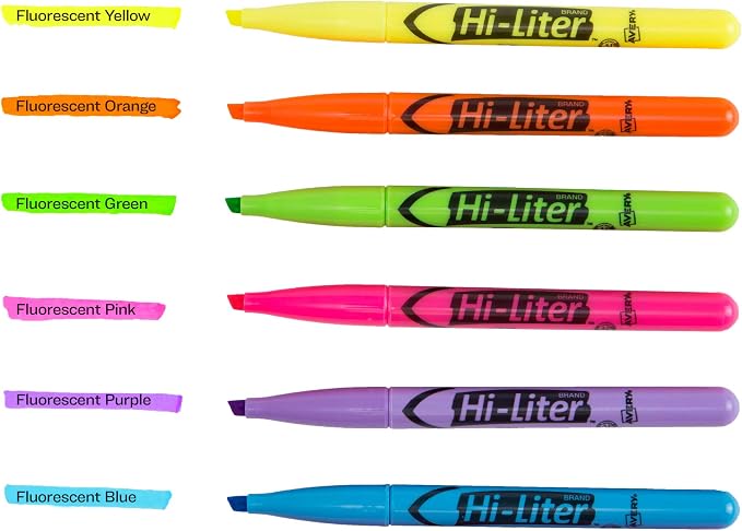 Avery Hi-Liter Pen-Style Highlighters, Smear Safe Ink, Chisel Tip, 6 Assorted Color Highlighters (23585)