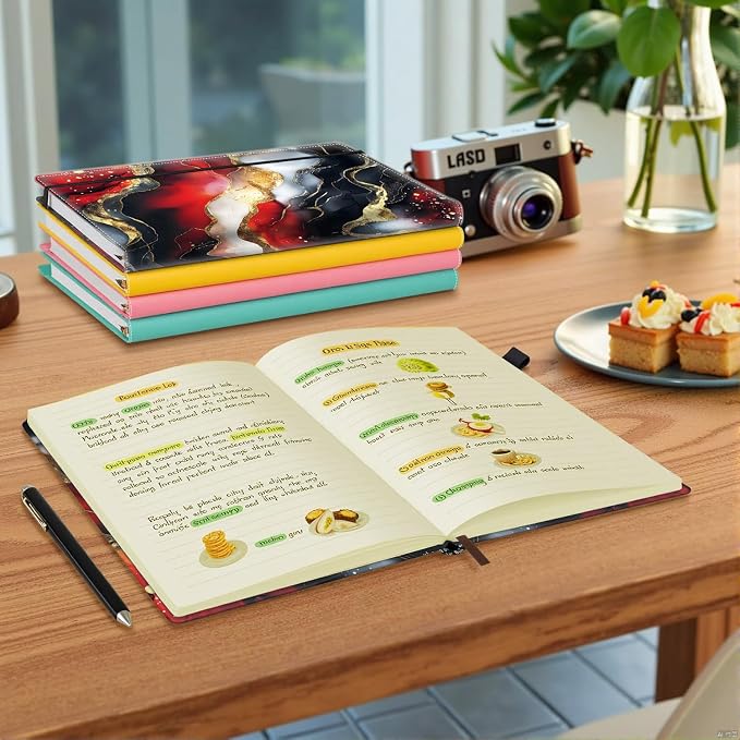 Hardcover Executive Notebooks, A5 PU Leather Lined Journal Notebook, 200 Pages Thick Paper Subject Notebooks for School,Work,Home Writing Business Notebook, Diary Book ，Red Gilded Marble