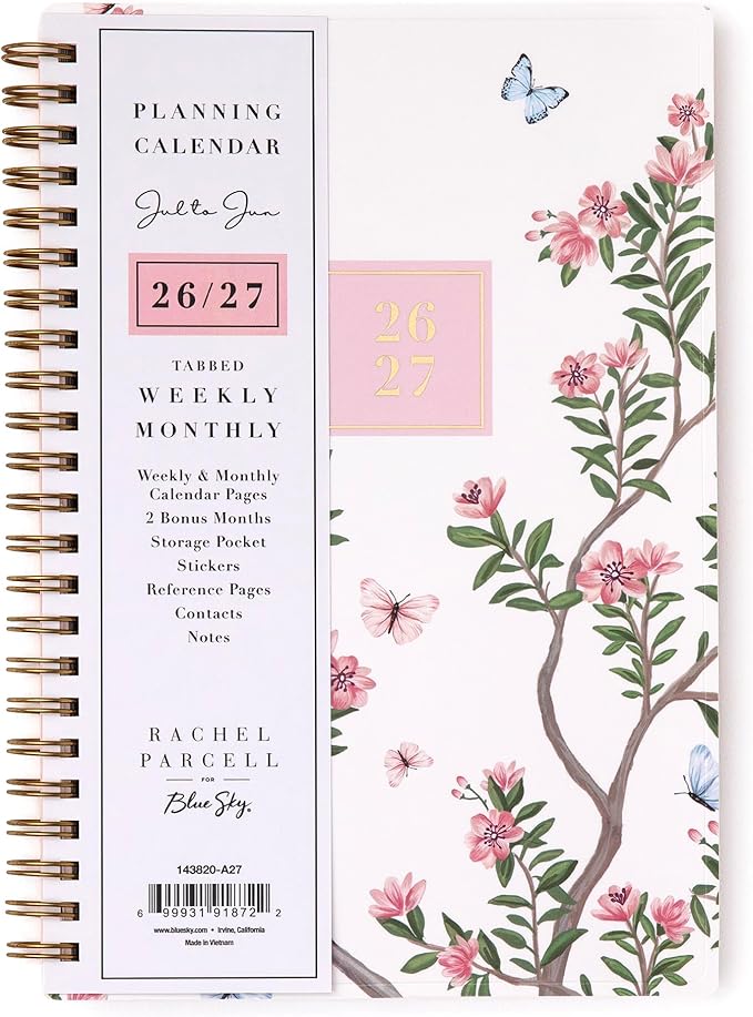 Blue Sky 2026-2027 Weekly & Monthly Academic Planner, 5"x8", Cherie | July 2026 - June 2027, Flexible Cover, Wirebound, Laminated Tabs, Storage Pocket, Stickers, Academic Year, Rachel Parcell