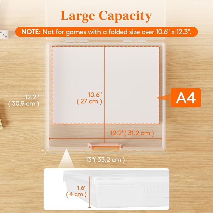 Lifewit 4 Pcs Board Game Storage Boxes, 12.2x10.6'' Paper Container with Secure Latch, Plastic Portable Organizer with Handle & Labels for File,Document, Puzzles, Cards, Art Supplies
