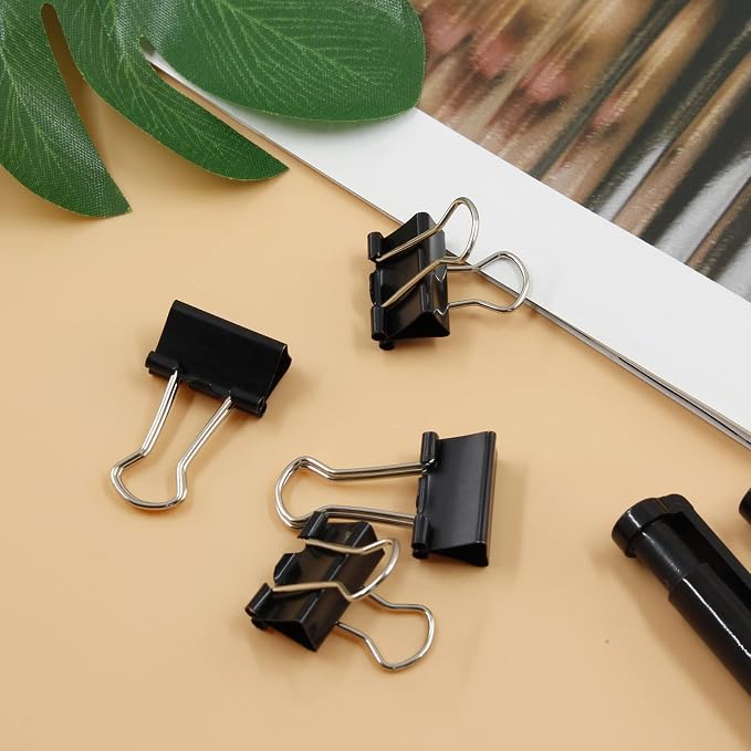 40 Pack 3/4" Black Binder Clips, 10mm Capacity Metal Office Clamps | Metal Paint-Plated, 19mm Wide 10mm Capacity, For Paper Document Photo Album School Office Home