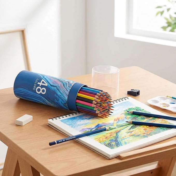 48Pcs Colored Pencil Set, Professional Drawing & Coloring Pencils with Velvety-Soft Core for Artists, Adults, Kids - 48 Vibrant Colors Colored Pencil