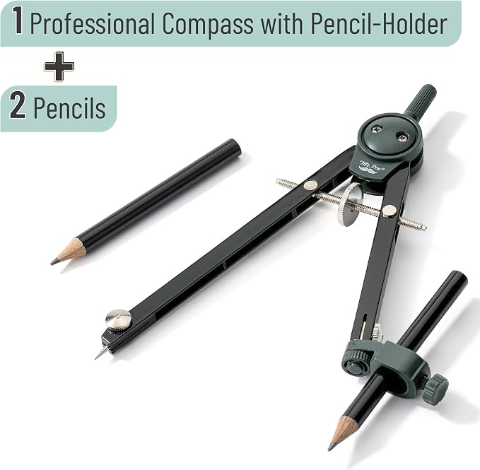 Mr. Pen- Metal Geometry Compass, Center-Wheel Design | Precision Drafting Compass with Pencil for School & Technical Drawing, Draws Circles up to 11 Inches Diameter