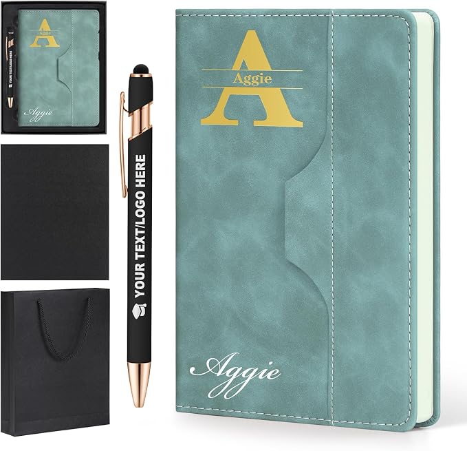 ENOMY Personalized Notebook Journal with Pen & Gift Box Custom Notebook A5 Hardcover Notebook Set for Men Women Lined Journal for Work College Graduation Xmas Gifts (LightBlue)