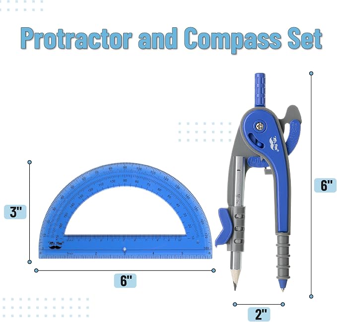 Mr. Pen- Geometry Compass and Protractor Set, 6 Inch Compass | 6 Inch Protractor, Drawing Tool for School, Clear Plastic, Easy Grip, Precision Design for Math, Art, Drafting, Architecture