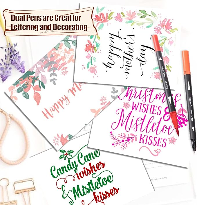 Reaeon Coloring Markers Pen, Dual Brush Tip Marker for Adult Coloring, 34 Color Calligraphy Brush Fine Tip Pen for Beginner Journal Planner, Drawing, Doodle