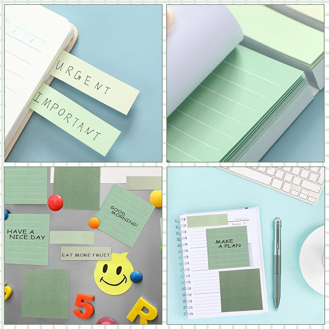 Resurhang Sage Green Office Desk Accessories Aesthetic School Supplies Pens Sticky Note Set 6 Mini Correction Tape 6 Retractable Black Ink Pens 0.5 mm Fine Point Pen Self Stick Index Tabs(Green)